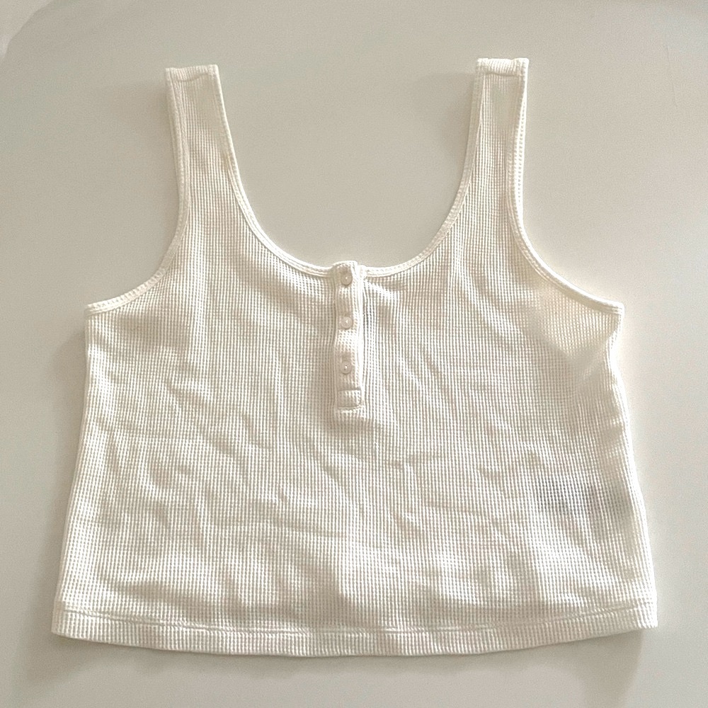 Old Navy Waffle Crop Top Ivory Cream Cropped Scoop Tank Beach Coastal